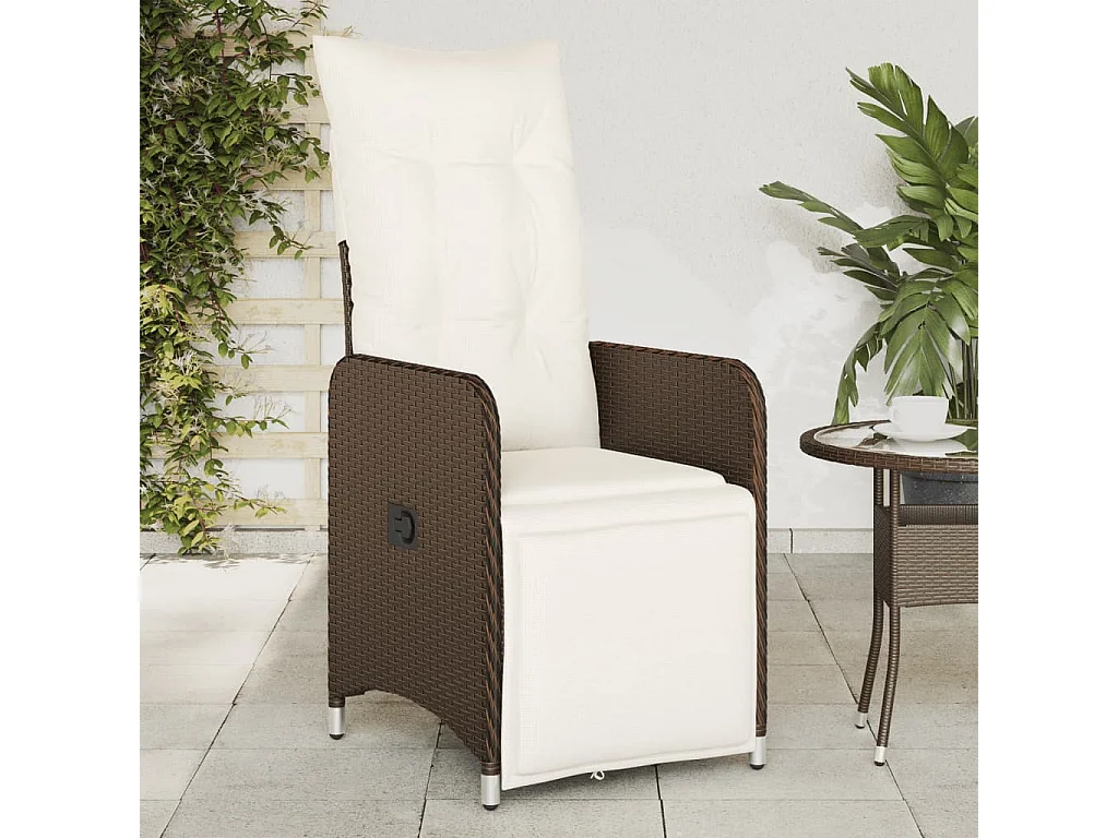 Chaises inclinables de jardin lot de 2 et coussins marron rotin