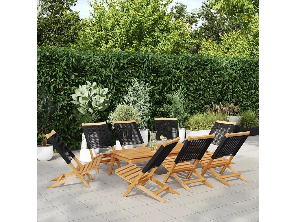 Set di 8 sedie pieghevoli da giardino in legno massello di acacia nero