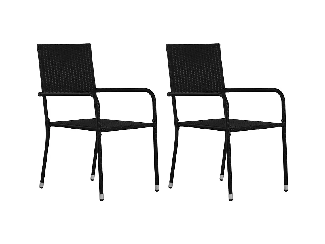 Stapelbarer Garten-Esszimmerstuhl 2er-Set aus schwarzem Kunstharzgeflecht