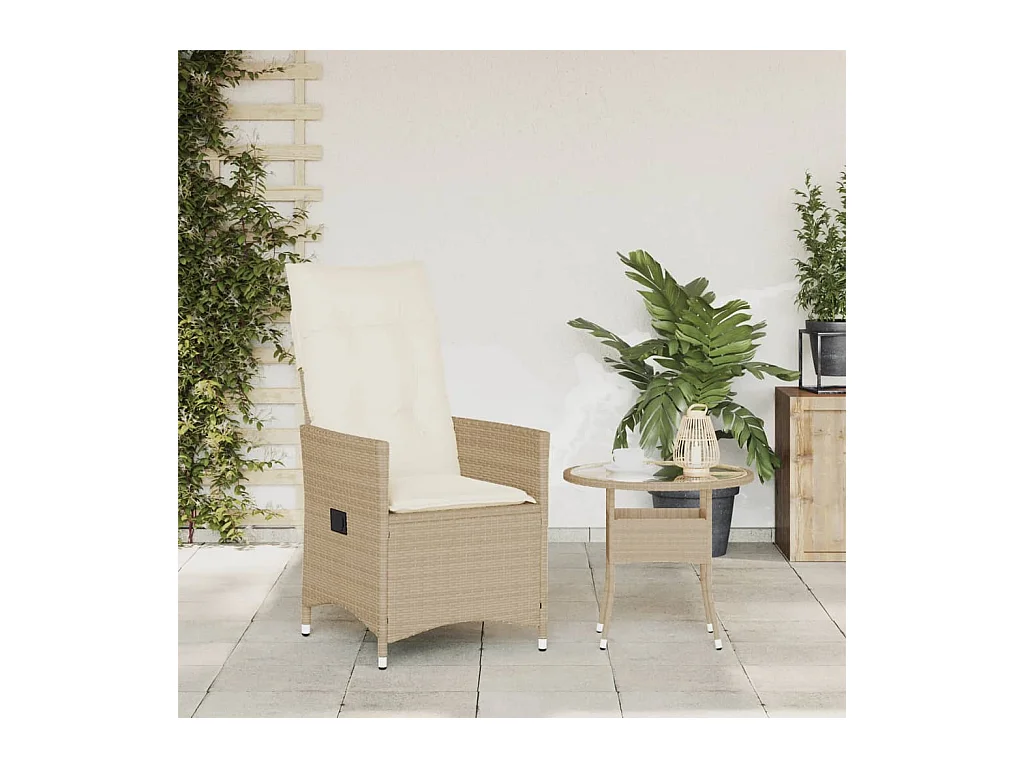 Chaise inclinable de jardin avec coussins beige résine tressée