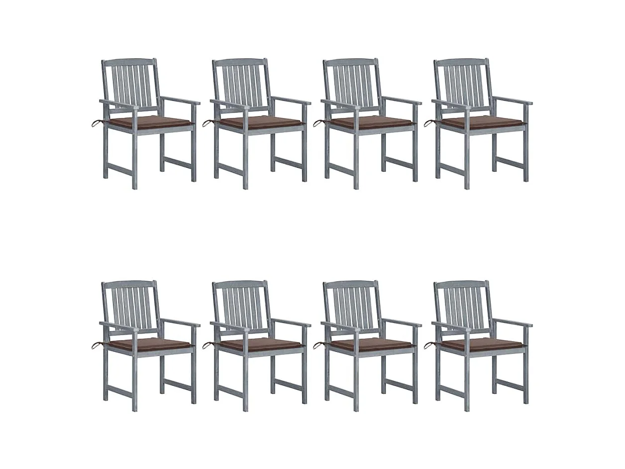 Chaises de jardin et coussins lot de 8 Bois acacia solide Gris
