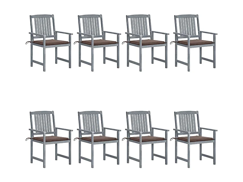 Chaises de jardin et coussins lot de 8 Bois acacia solide Gris