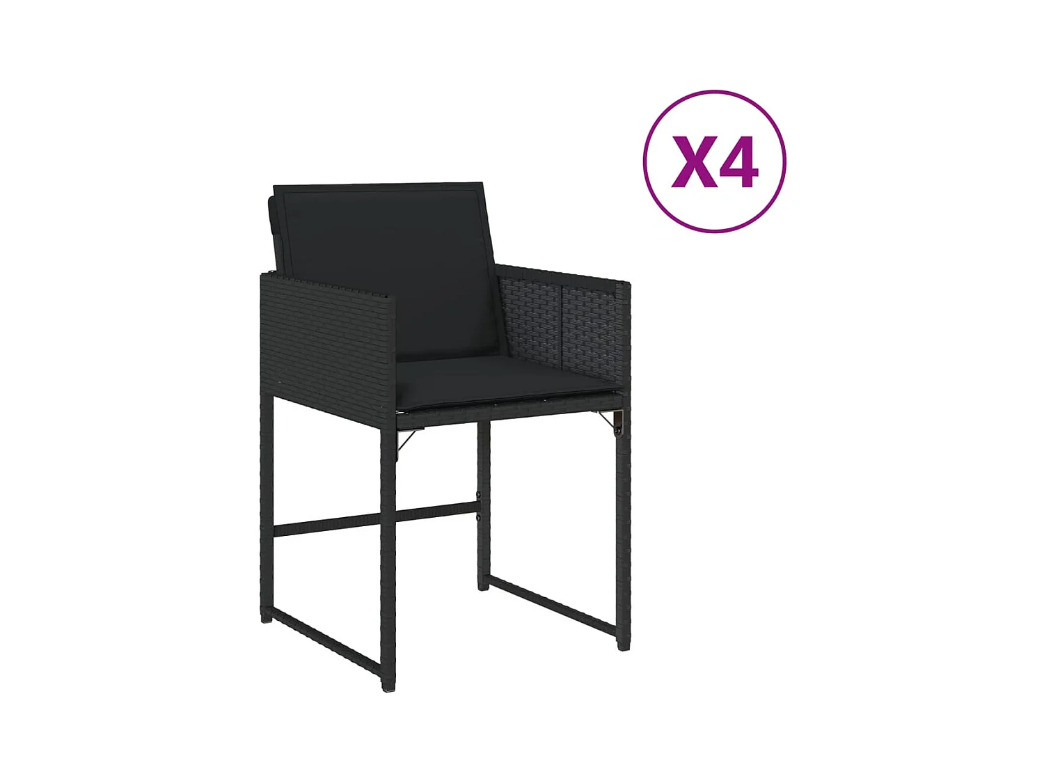 Chaises de jardin lot de 4 avec coussins noir résine tressée