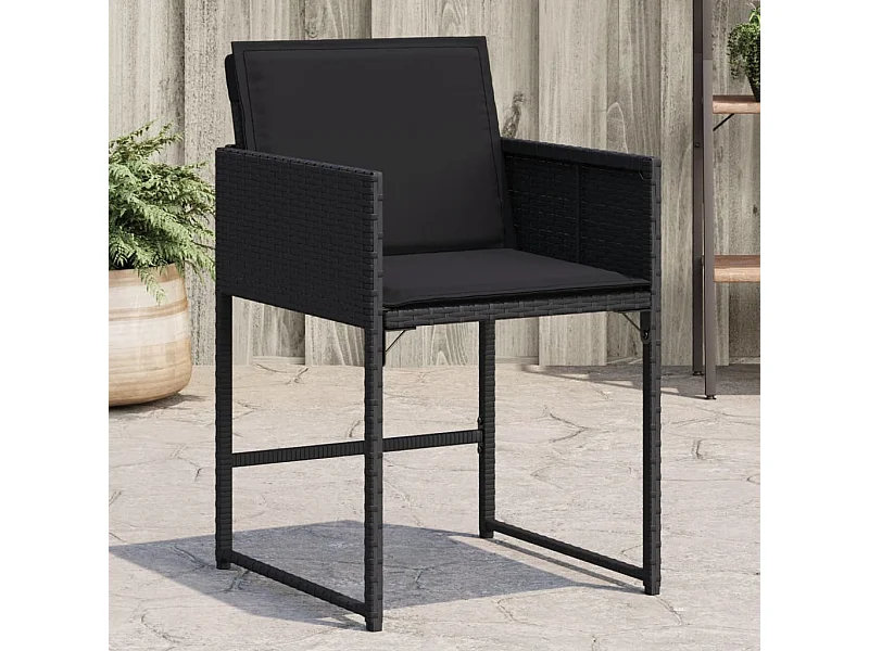 Chaises de jardin lot de 4 avec coussins noir résine tressée