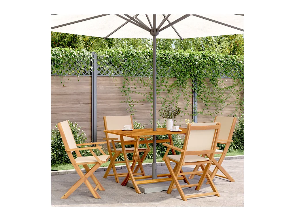 Chaises de jardin pliantes lot de 4 beige tissu et bois massif