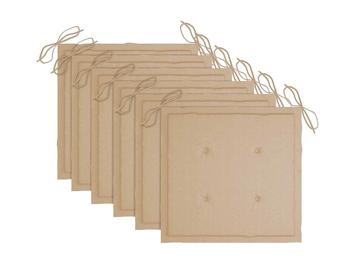 Sedie da giardino impilabili con cuscini, set da 6 in teak massello