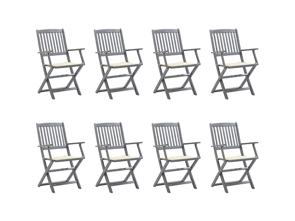 Chaises pliables d'extérieur lot de 8 et coussins Bois d'acacia