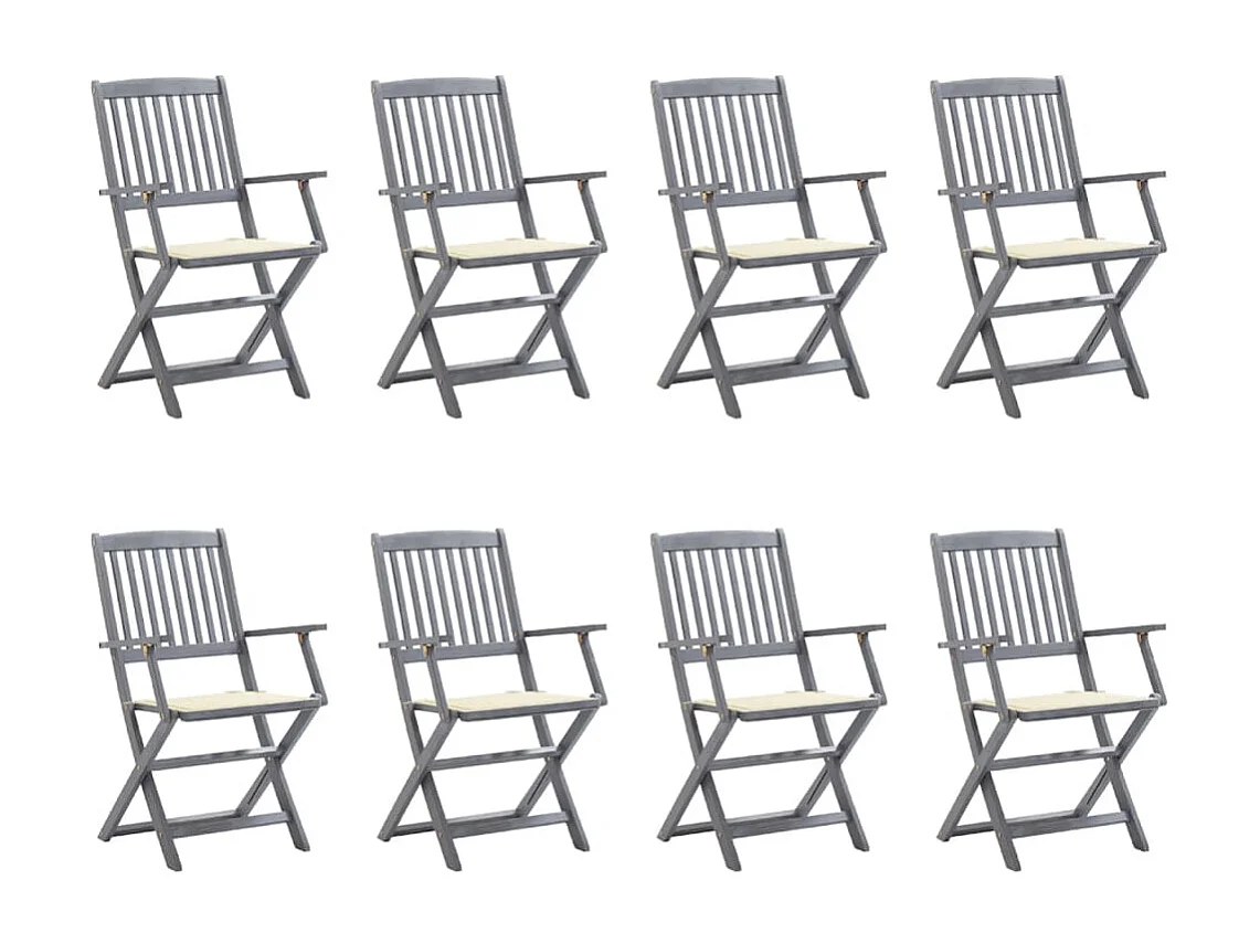 Chaises pliables d'extérieur lot de 8 et coussins Bois d'acacia