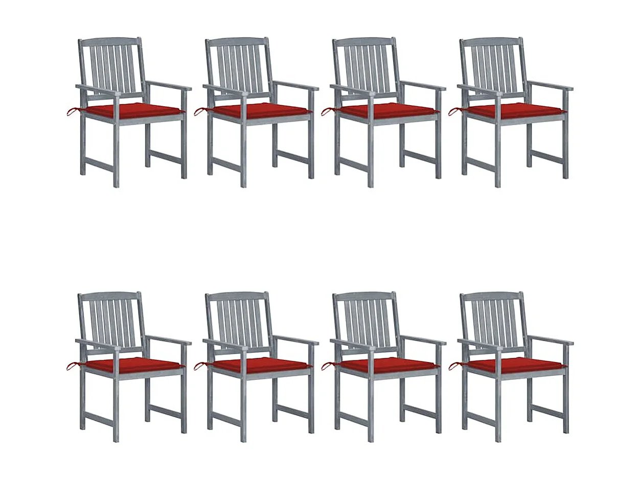 Set di 8 sedie e cuscini da giardino in legno massello di acacia grigio