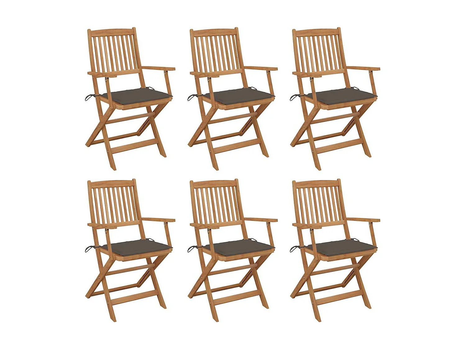Chaises pliables de jardin lot de 6 avec coussins Bois d'acacia