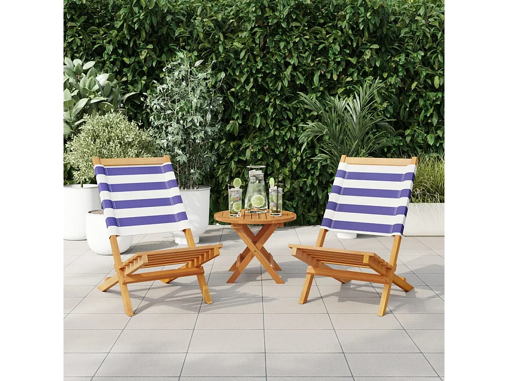 Chaises de jardin lot de 2 bleu/blanc bois acacia massif tissu