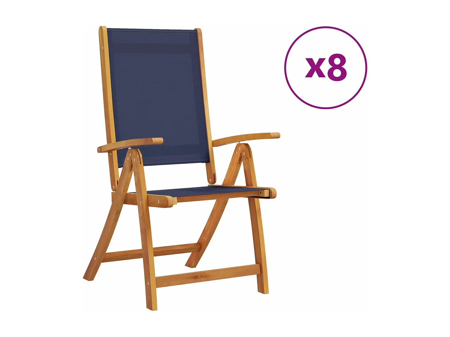 Chaises pliables de jardin lot de 8 bois d'acacia et textilène