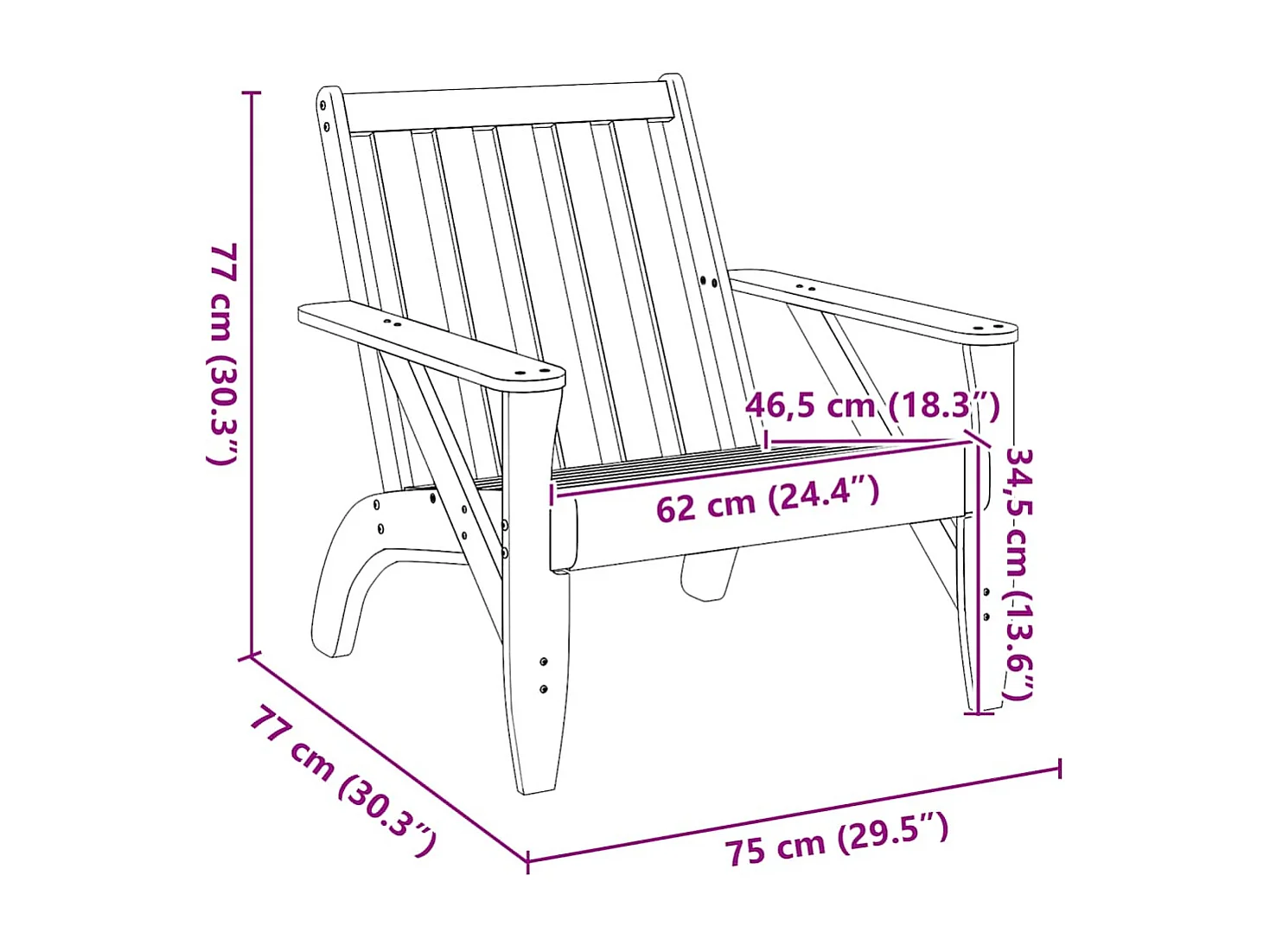 Chaises de jardin adirondack lot de 2 75x77x77 cm