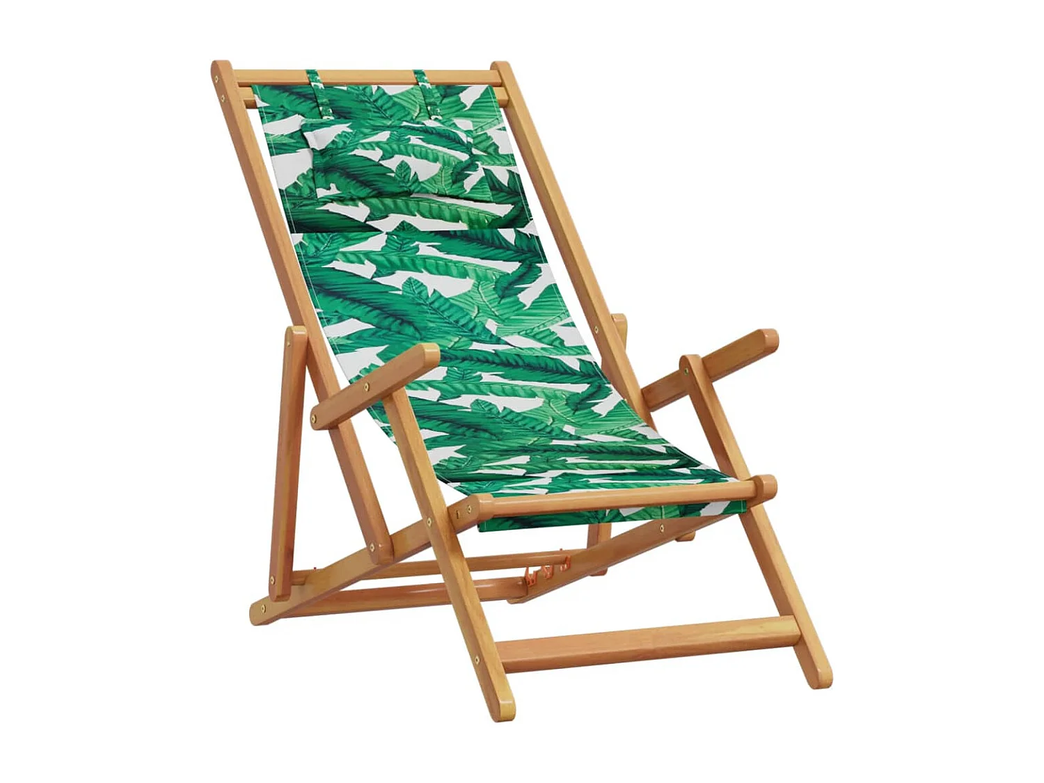 Klappbarer Strandstuhl Blättermuster Eukalyptusholz/Stoff