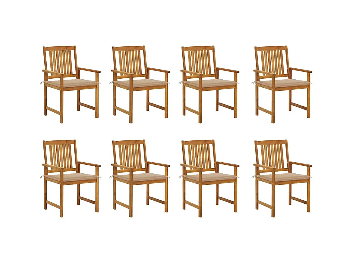 Set di 8 sedie da giardino con cuscini in legno massello di acacia