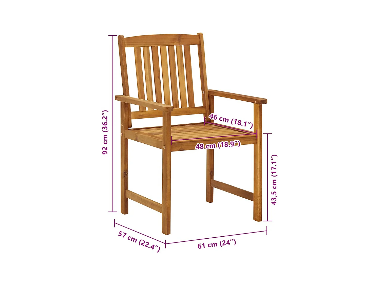Set di 8 sedie da giardino con cuscini in legno massello di acacia