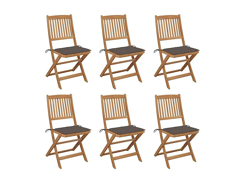 Conjunto de 6 cadeiras dobráveis de jardim com almofadas de madeira de acácia