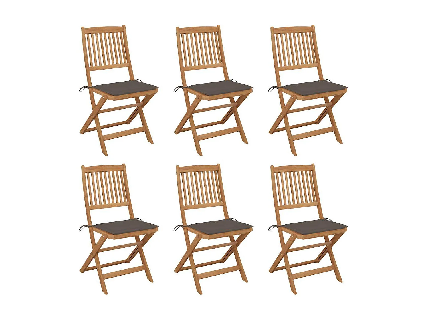Set di 6 sedie da giardino pieghevoli con cuscini in legno di acacia