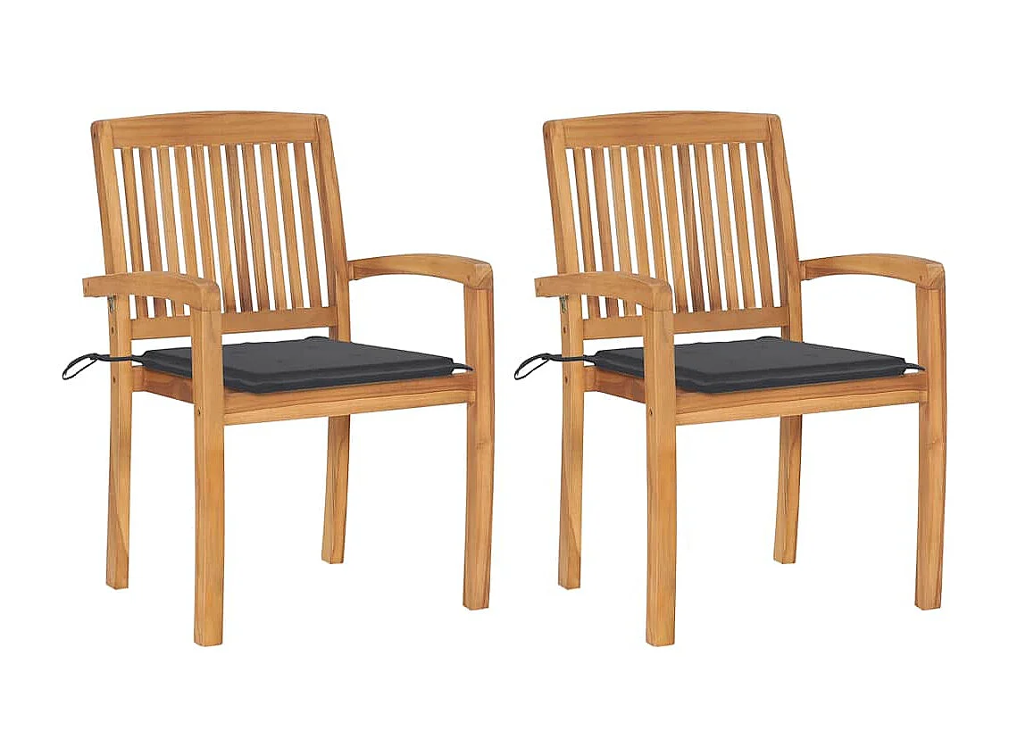 Chaises de jardin lot de 2 et coussins anthracite Bois de teck