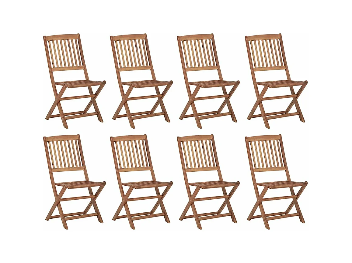 Conjunto de 8 cadeiras dobráveis e almofadas para exterior em madeira de acácia