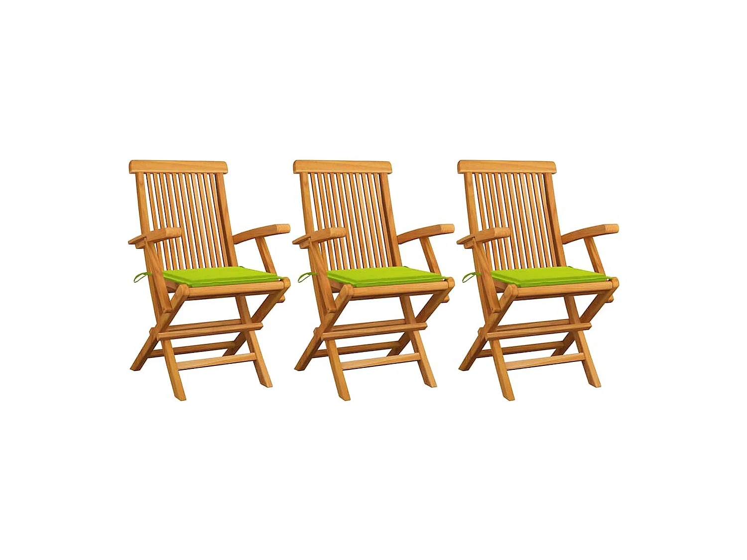 Chaises de jardin avec coussins vert vif lot de 3 Bois de teck