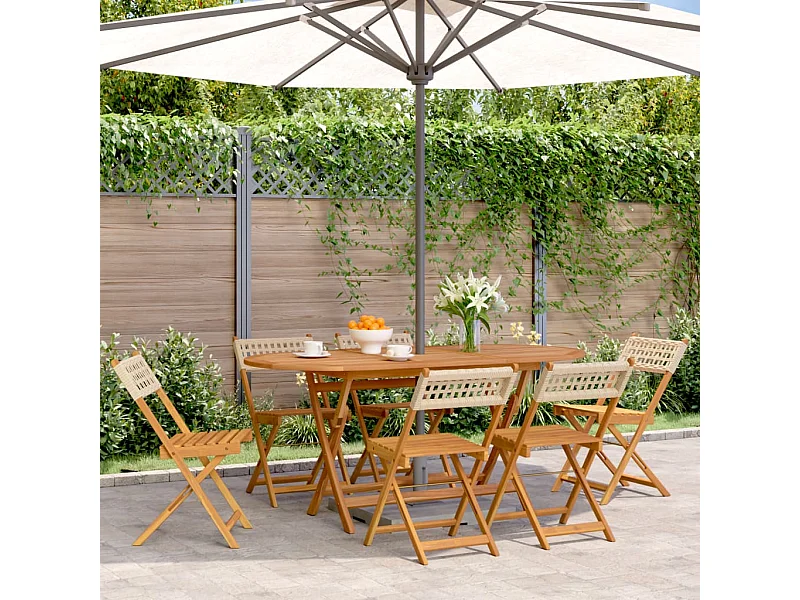 Chaises de jardin pliantes lot de 6 beige rotin et bois massif