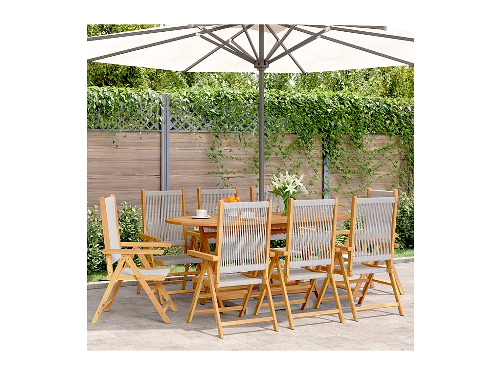 Set di 8 sedie reclinabili da giardino in legno massello di acacia grigio