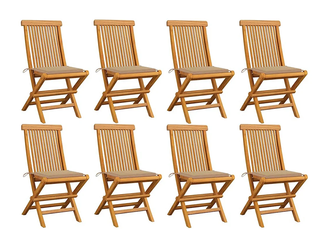 Gartenstühle und beige Kissen 8er Set Massivholz Teak