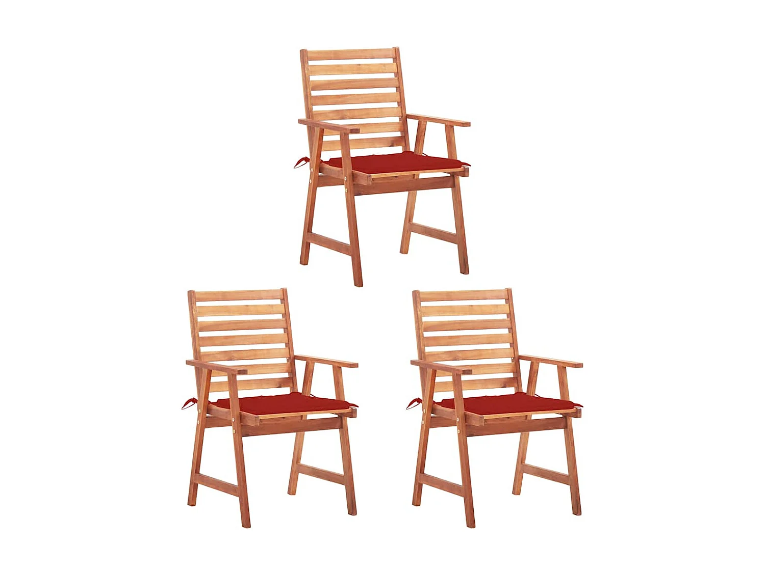 Chaises à manger d'extérieur lot de 3 et coussins Acacia massif