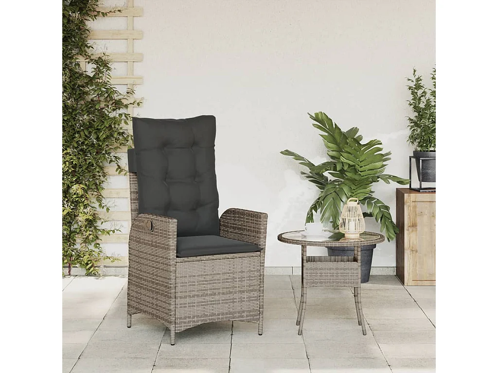 Chaise inclinable de jardin avec coussins gris résine tressée