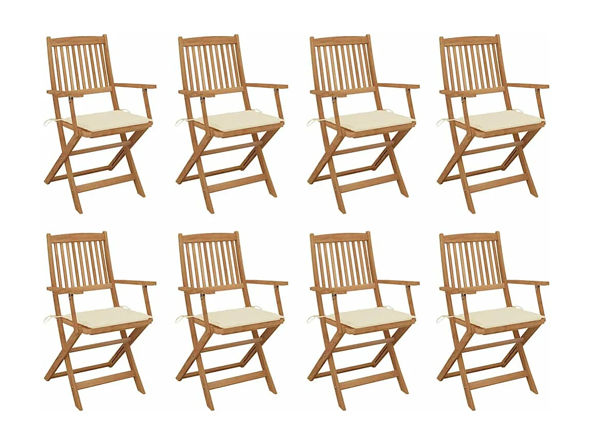 Chaises pliables d'extérieur et coussins lot de 8 Bois d'acacia