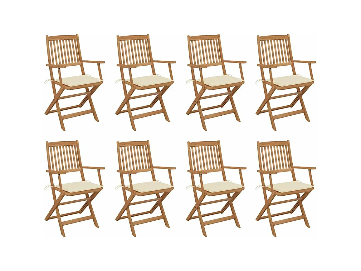 Chaises pliables d'extérieur et coussins lot de 8 Bois d'acacia