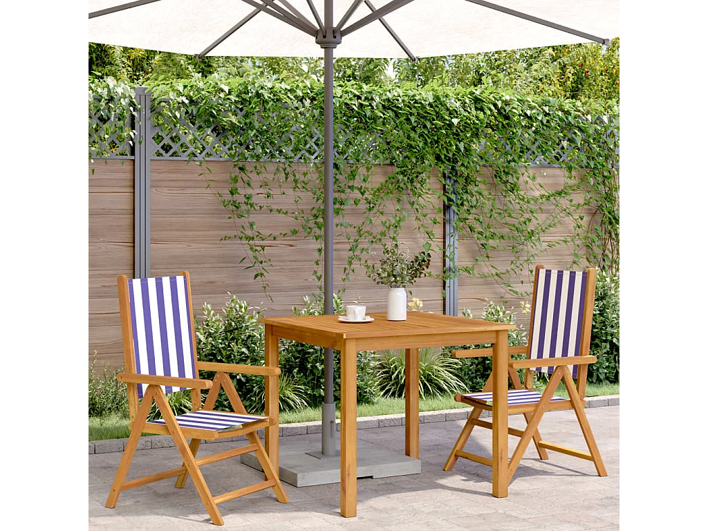Chaises de jardin lot de 2 bleu/blanc bois acacia massif tissu
