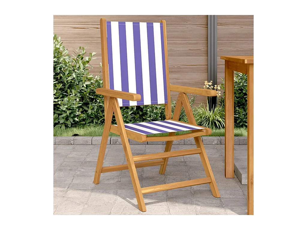 Chaises de jardin lot de 2 bleu/blanc bois acacia massif tissu