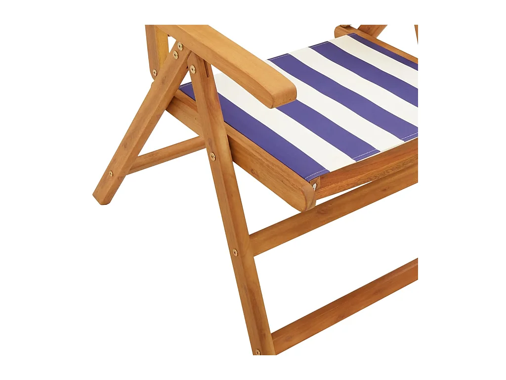 Chaises de jardin lot de 2 bleu/blanc bois acacia massif tissu