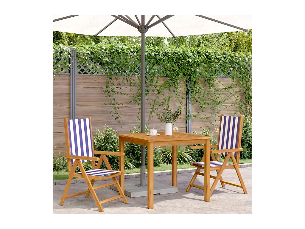 Chaises de jardin lot de 2 bleu/blanc bois acacia massif tissu