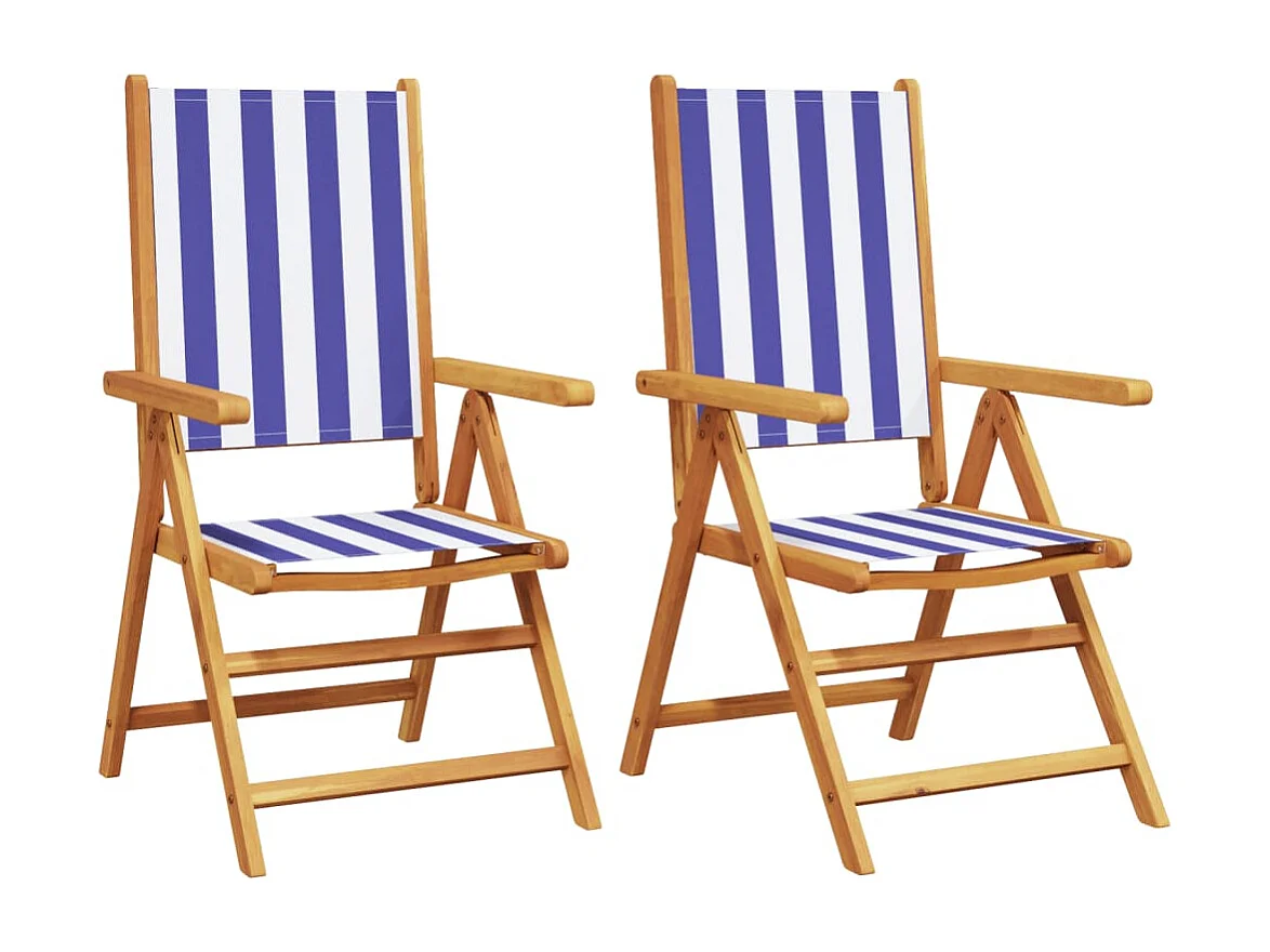 Chaises de jardin lot de 2 bleu/blanc bois acacia massif tissu