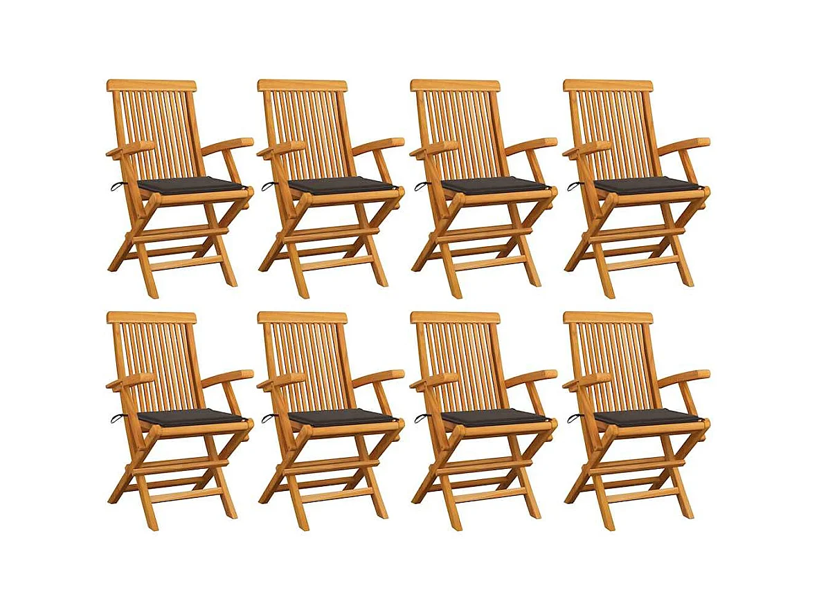 Chaises de jardin avec coussins taupe lot de 8 Bois teck massif
