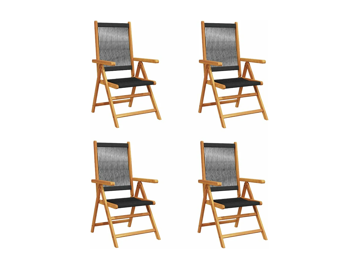 Chaises inclinables de jardin lot de 4 noir bois massif acacia