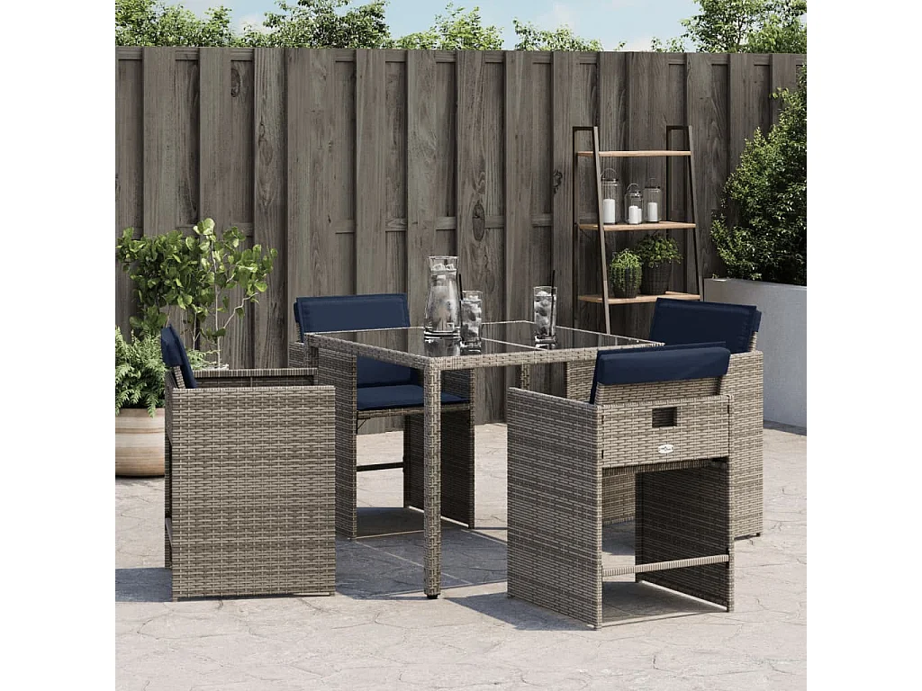 Chaises de jardin avec coussins lot de 4 gris résine tressée