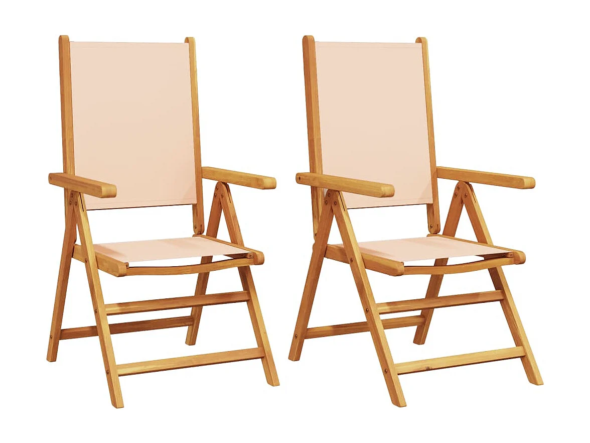 Gartenstühle 2er Set beige massives Akazienholz und Stoff