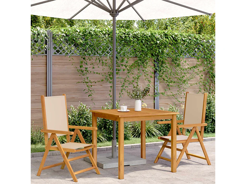 Gartenstühle 2er Set beige massives Akazienholz und Stoff