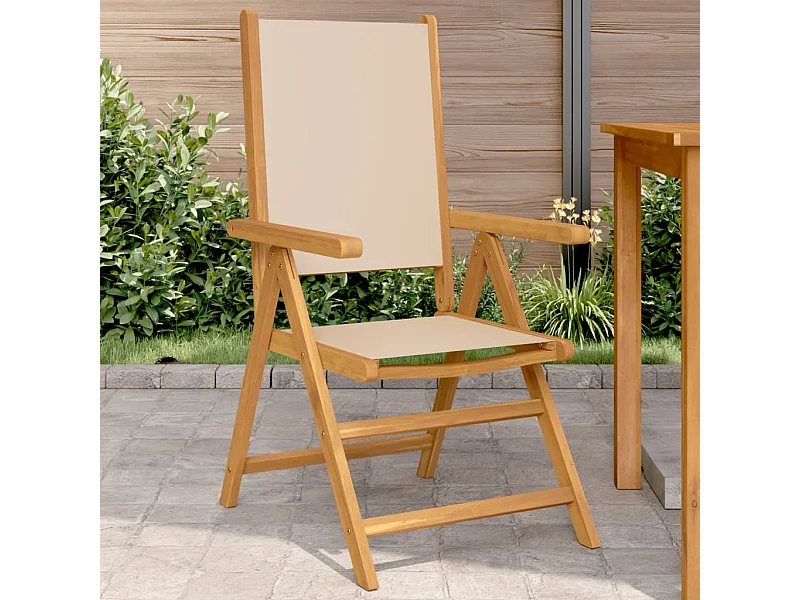 Gartenstühle 2er Set beige massives Akazienholz und Stoff