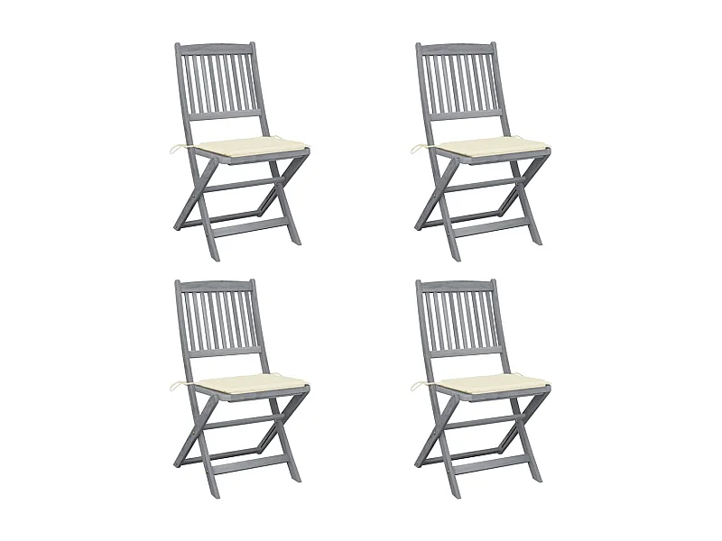 Conjunto de 4 cadeiras dobráveis para exterior e almofadas em madeira de acácia
