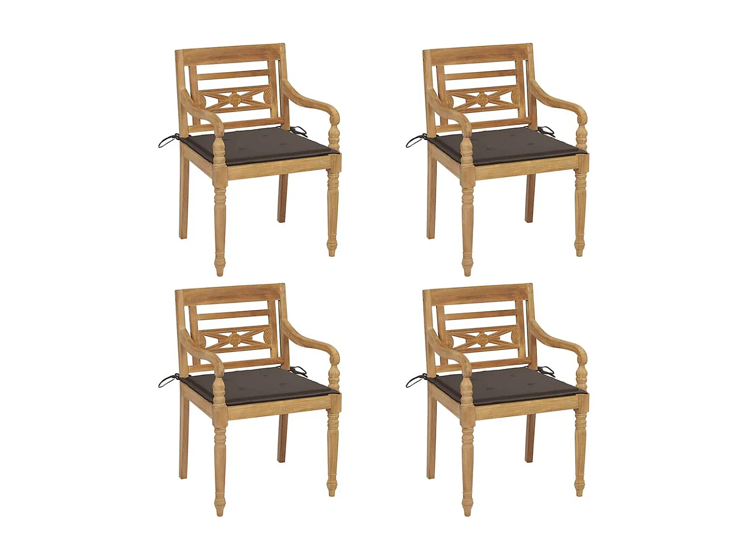 Batavia Stühle mit Kissen 4er Set Massivholz Teak