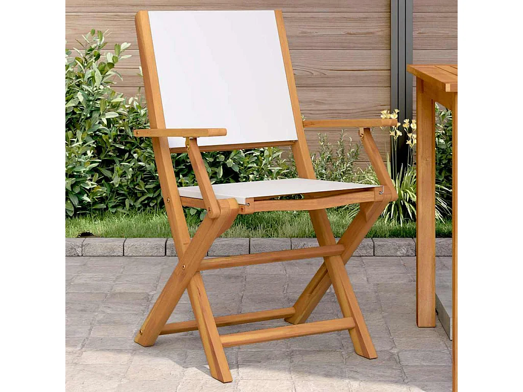 Chaises de jardin lot de 2 blanc crème bois acacia massif tissu