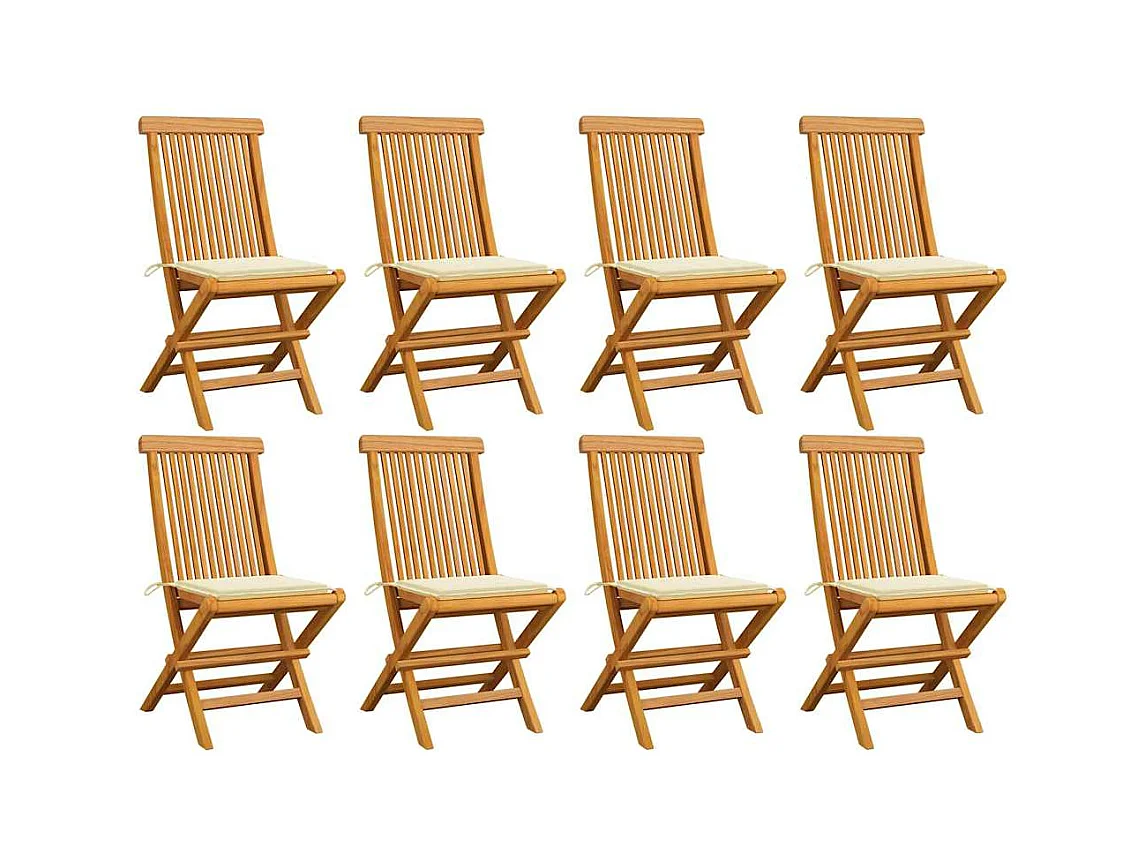 Chaises de jardin et coussins crème lot de 8 Bois teck massif