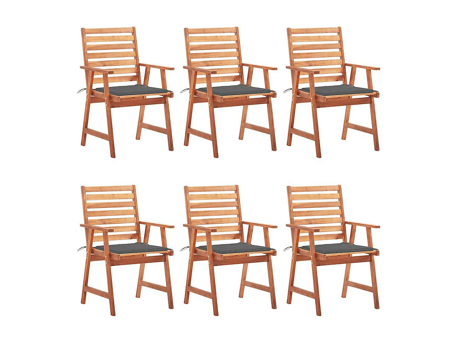 Chaises à manger d'extérieur lot de 6 et coussins Acacia massif