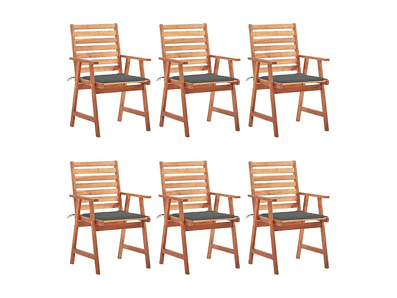 Chaises à manger d'extérieur lot de 6 et coussins Acacia massif