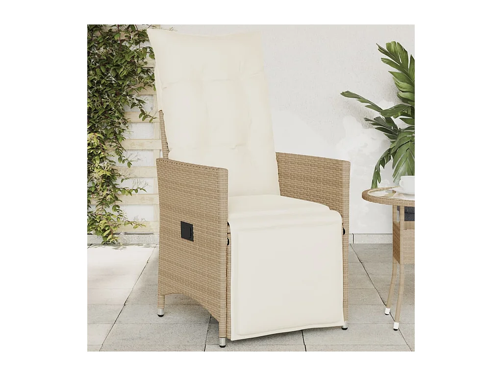 Chaise inclinable de jardin avec coussins beige résine tressée